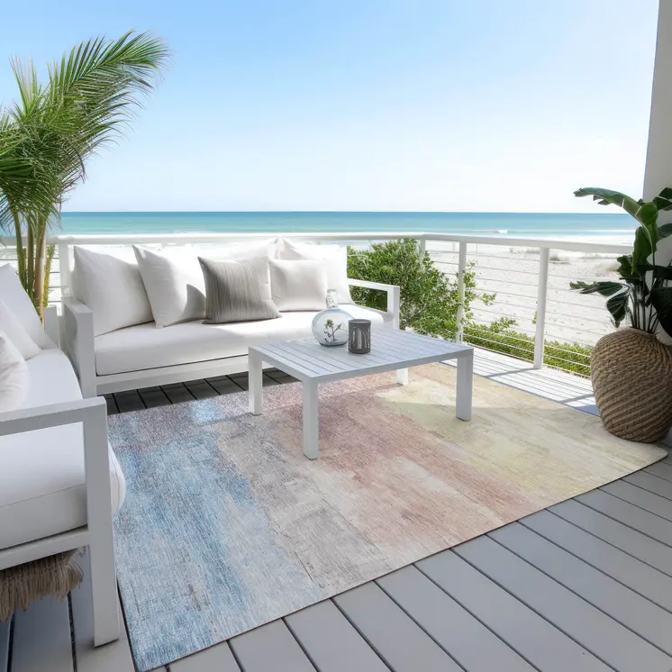 5' X 8' Beige And Salmon Abstract Washable Indoor Outdoor Area Rug