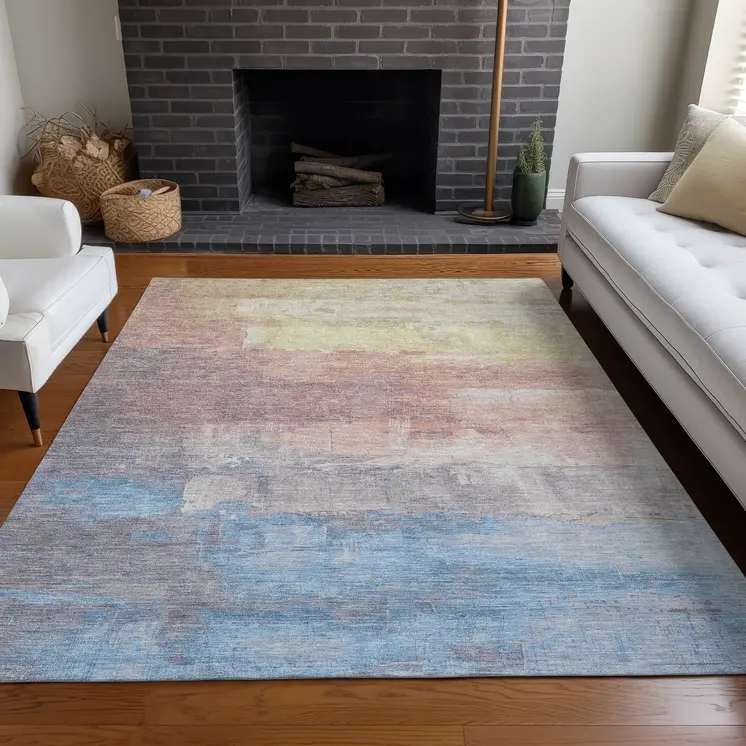 5' X 8' Beige And Salmon Abstract Washable Indoor Outdoor Area Rug