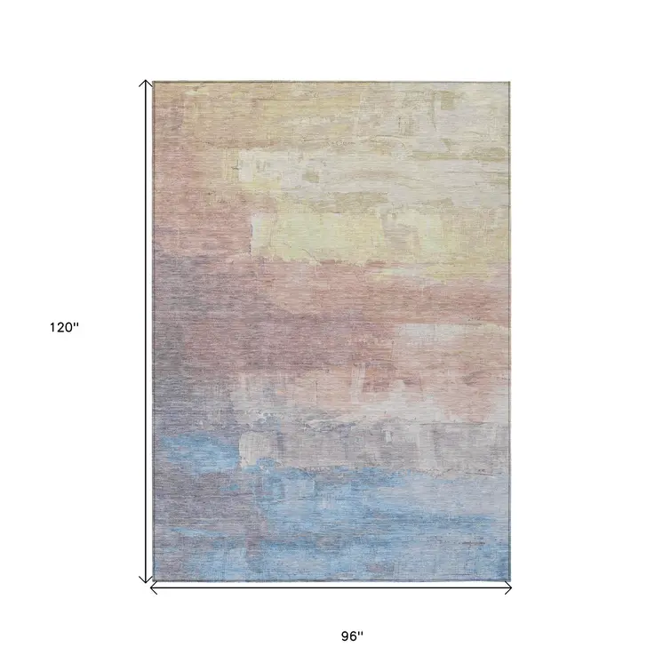 8' X 10' Beige And Salmon Abstract Washable Indoor Outdoor Area Rug