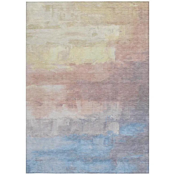 9' X 12' Beige And Salmon Abstract Washable Indoor Outdoor Area Rug