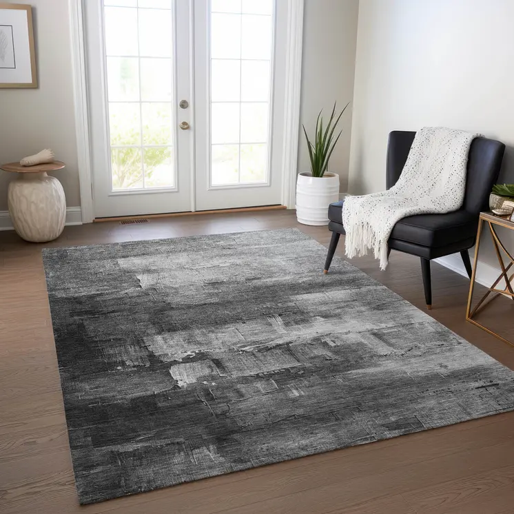 5' X 8' Gray And Silver Abstract Washable Indoor Outdoor Area Rug