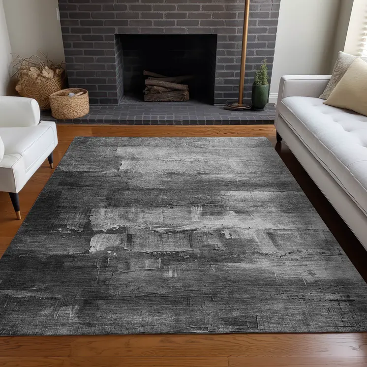 5' X 8' Gray And Silver Abstract Washable Indoor Outdoor Area Rug