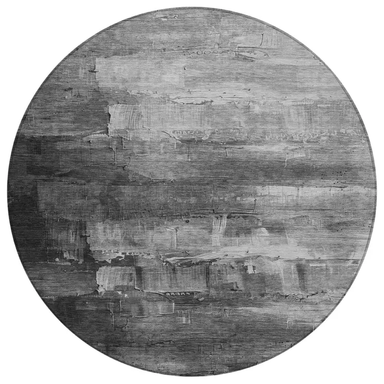 8' Gray And Silver Round Abstract Washable Indoor Outdoor Area Rug