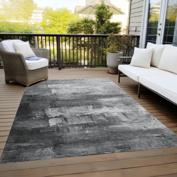 8' X 10' Gray And Silver Abstract Washable Indoor Outdoor Area Rug