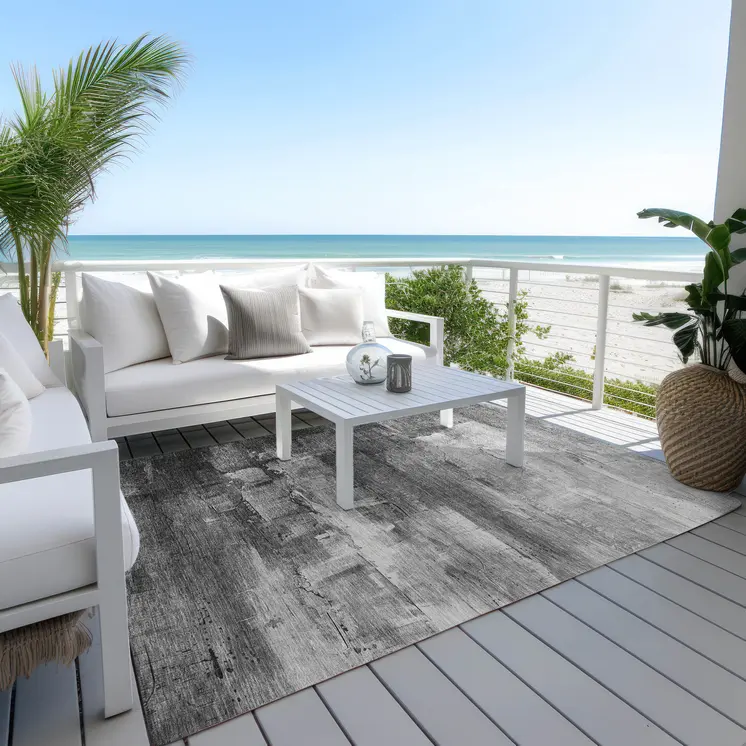 9' X 12' Gray And Silver Abstract Washable Indoor Outdoor Area Rug