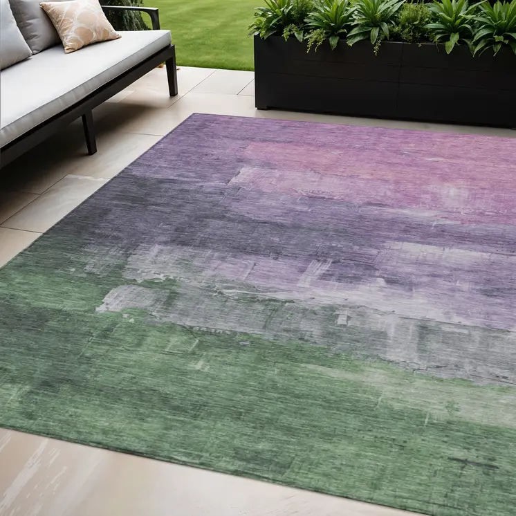 5' X 8' Lavender And Lilac Abstract Washable Indoor Outdoor Area Rug