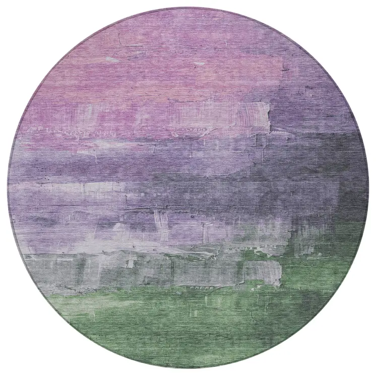 8' Lavender And Lilac Round Abstract Washable Indoor Outdoor Area Rug