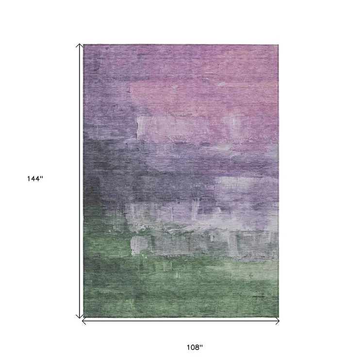9' X 12' Lavender And Lilac Abstract Washable Indoor Outdoor Area Rug