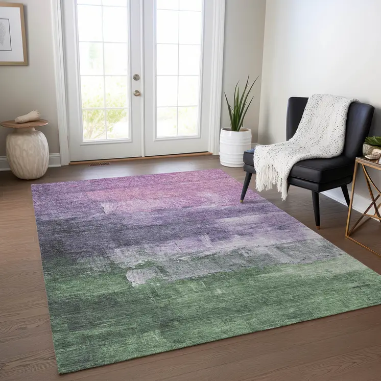 9' X 12' Lavender And Lilac Abstract Washable Indoor Outdoor Area Rug