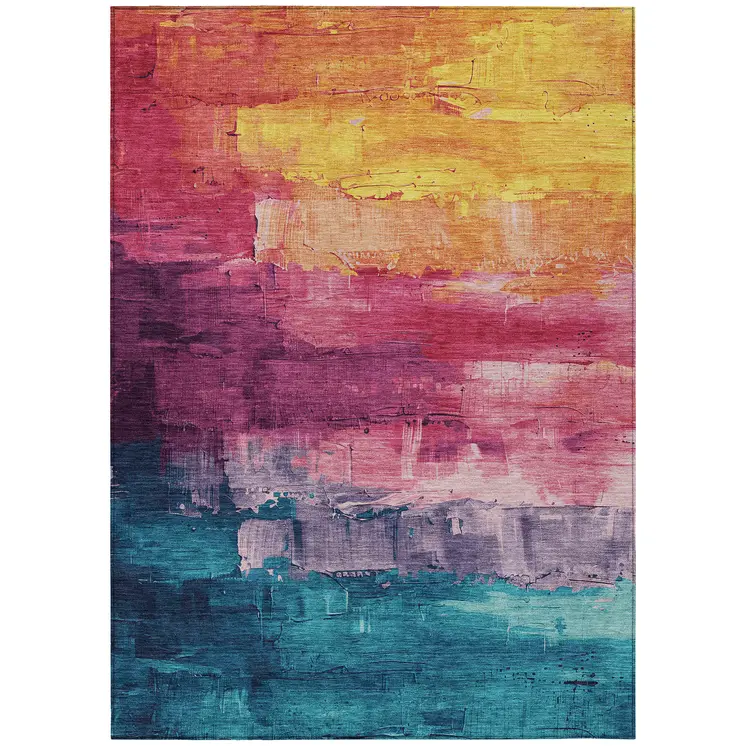 3' X 5' Merlot And Blush Abstract Washable Indoor Outdoor Area Rug