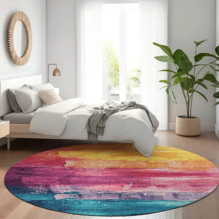 8' Merlot And Blush Round Abstract Washable Indoor Outdoor Area Rug