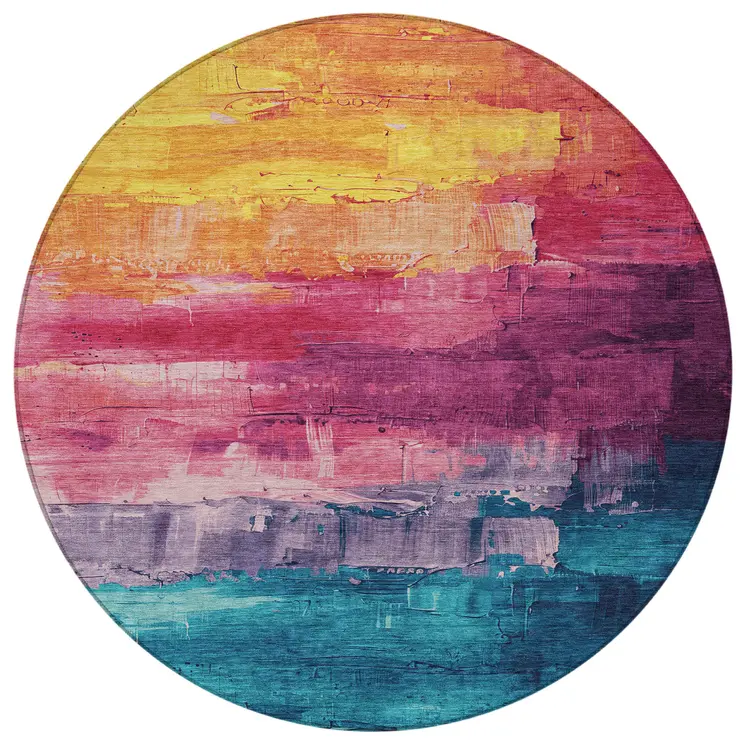 8' Merlot And Blush Round Abstract Washable Indoor Outdoor Area Rug