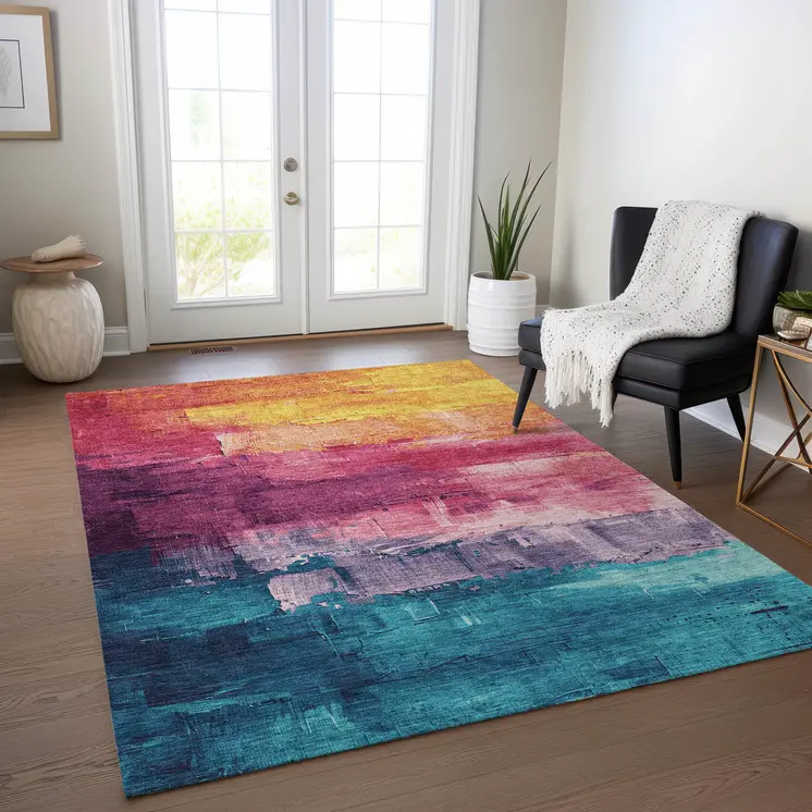 8' X 10' Merlot And Blush Abstract Washable Indoor Outdoor Area Rug