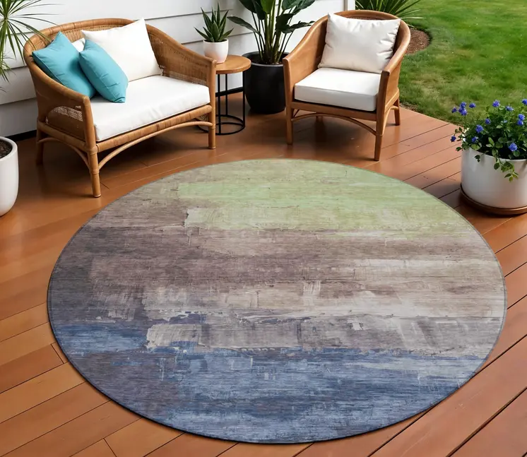 8' Brown And Taupe Round Abstract Washable Indoor Outdoor Area Rug