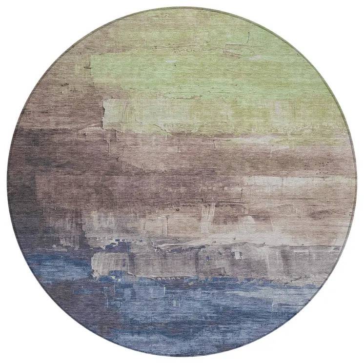 8' Brown And Taupe Round Abstract Washable Indoor Outdoor Area Rug