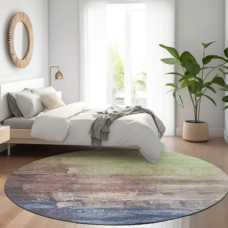 8' Brown And Taupe Round Abstract Washable Indoor Outdoor Area Rug