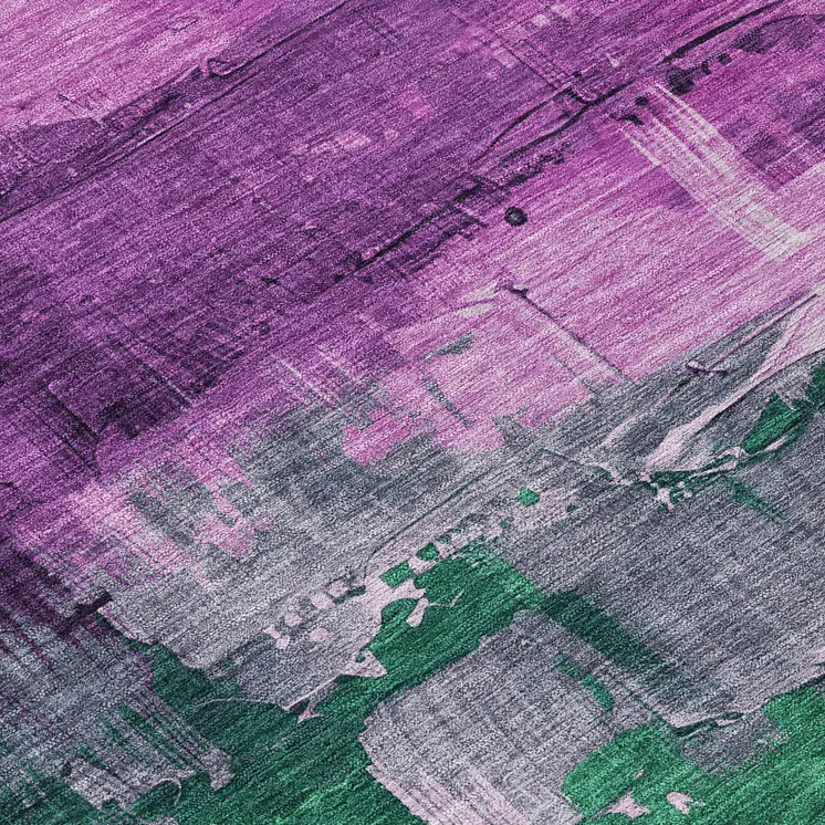 8' Purple Salmon And Green Round Abstract Washable Indoor Outdoor Area Rug