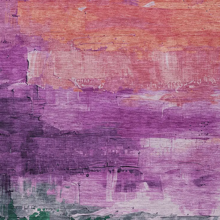 9' X 12' Purple Salmon And Green Abstract Washable Indoor Outdoor Area Rug