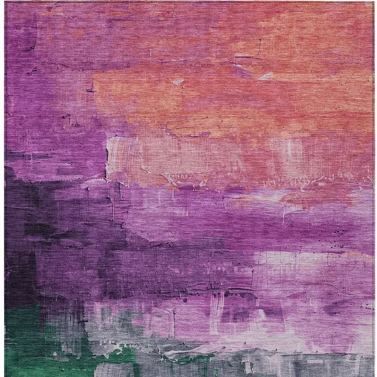 10' X 14' Purple Salmon And Green Abstract Washable Indoor Outdoor Area Rug