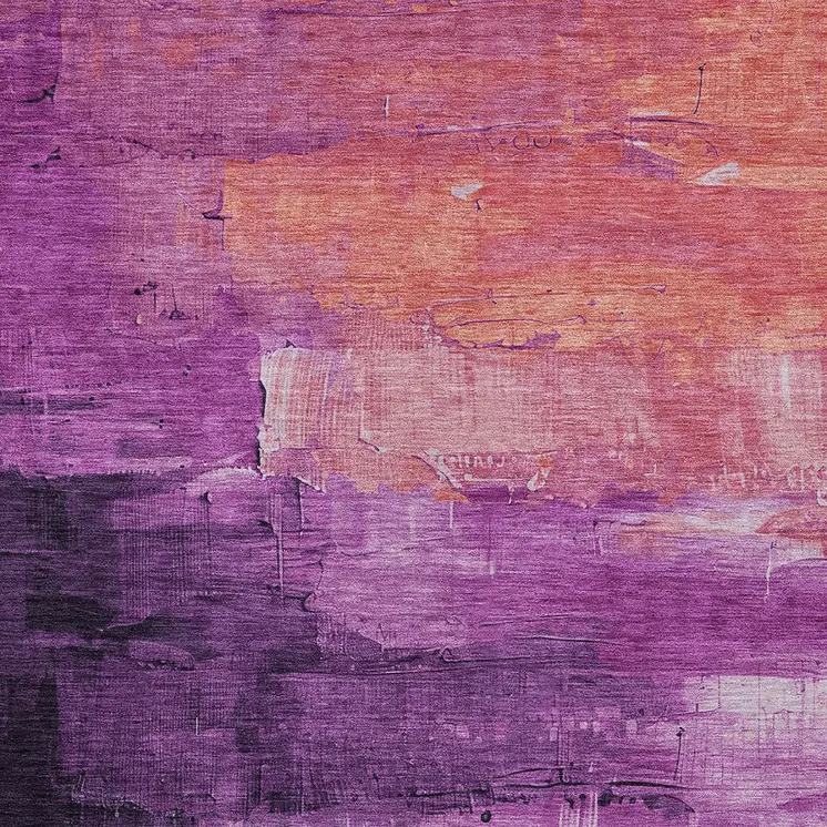 10' X 14' Purple Salmon And Green Abstract Washable Indoor Outdoor Area Rug