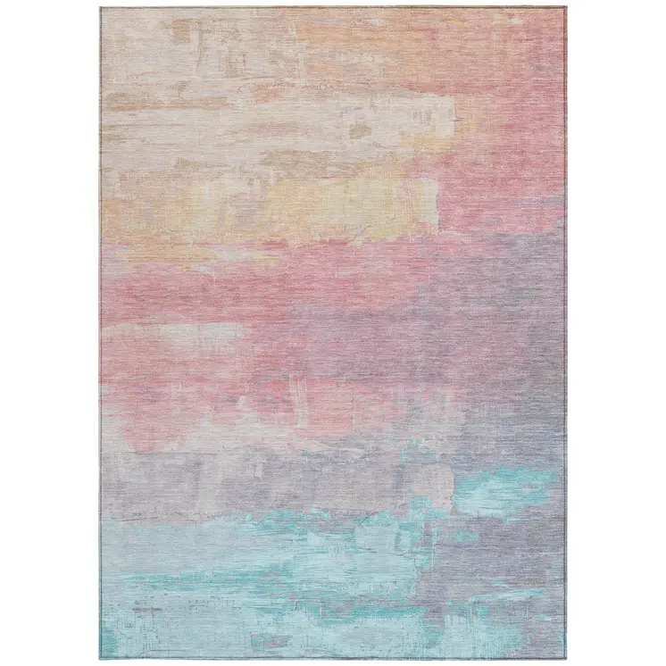 3' X 5' Salmon And Beige Abstract Washable Indoor Outdoor Area Rug