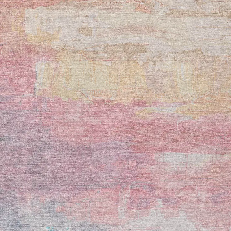 9' X 12' Salmon And Beige Abstract Washable Indoor Outdoor Area Rug