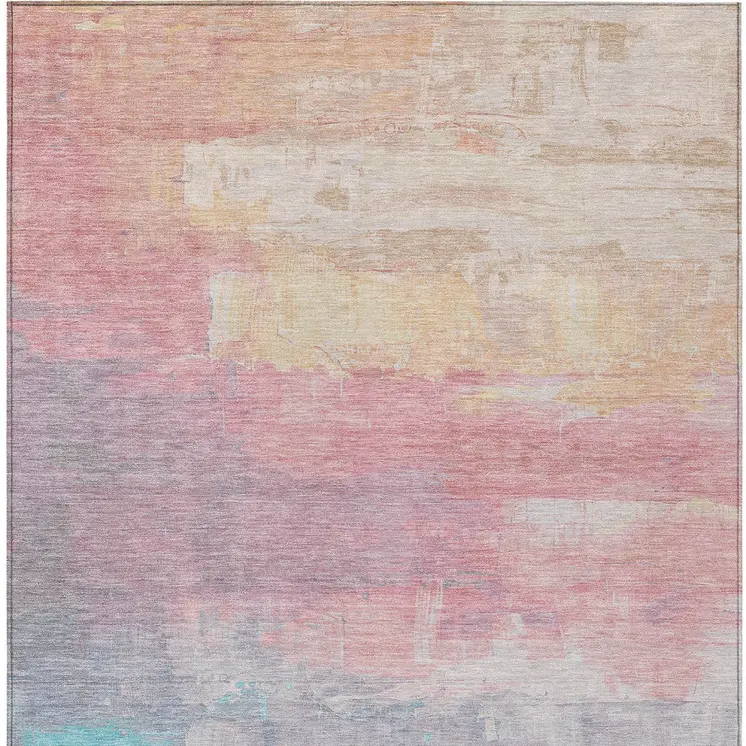 10' X 14' Salmon And Beige Abstract Washable Indoor Outdoor Area Rug