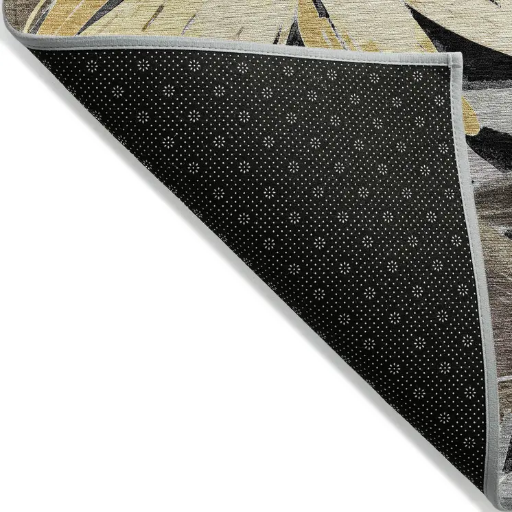 3' X 5' Black And Gray Floral Washable Indoor Outdoor Area Rug