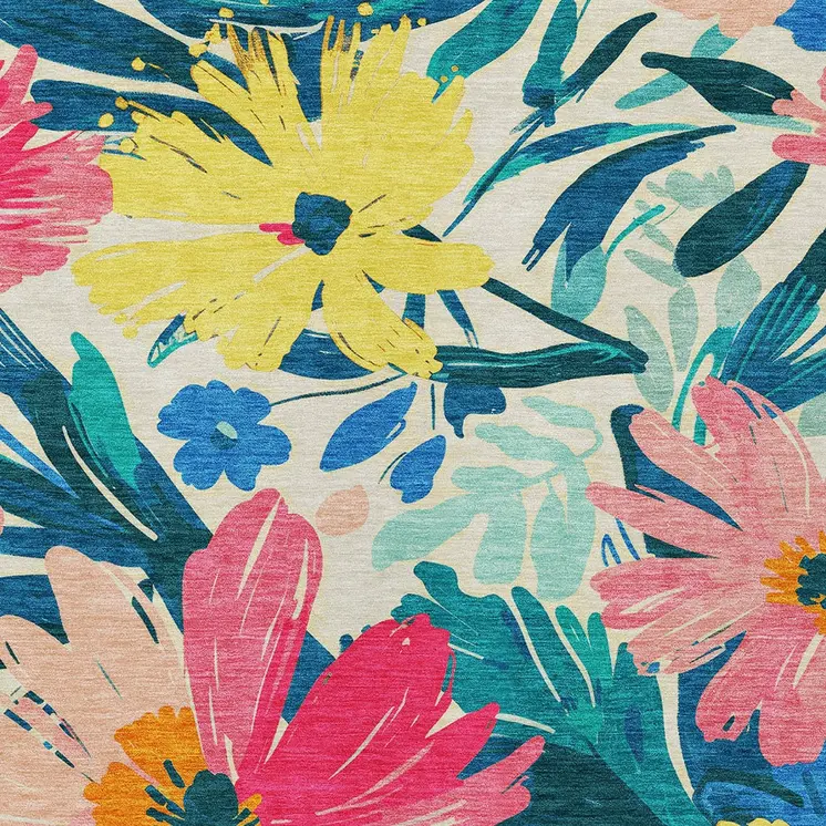 3' X 5' Blush And Pink Floral Washable Indoor Outdoor Area Rug