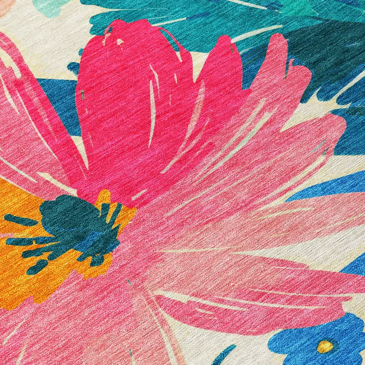 3' X 5' Blush And Pink Floral Washable Indoor Outdoor Area Rug