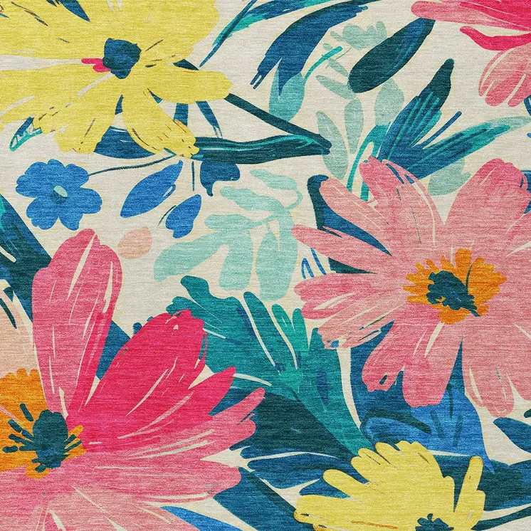 5' X 8' Blush And Pink Floral Washable Indoor Outdoor Area Rug