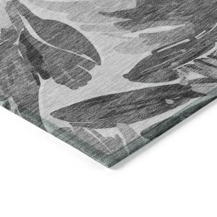 3' X 5' Gray And Charcoal Floral Washable Indoor Outdoor Area Rug