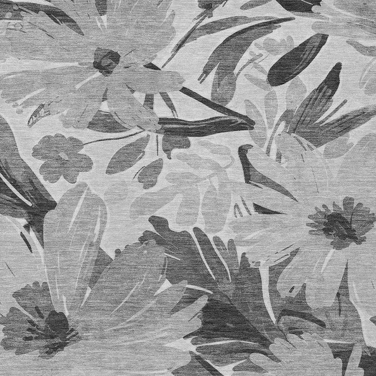5' X 8' Gray And Charcoal Floral Washable Indoor Outdoor Area Rug