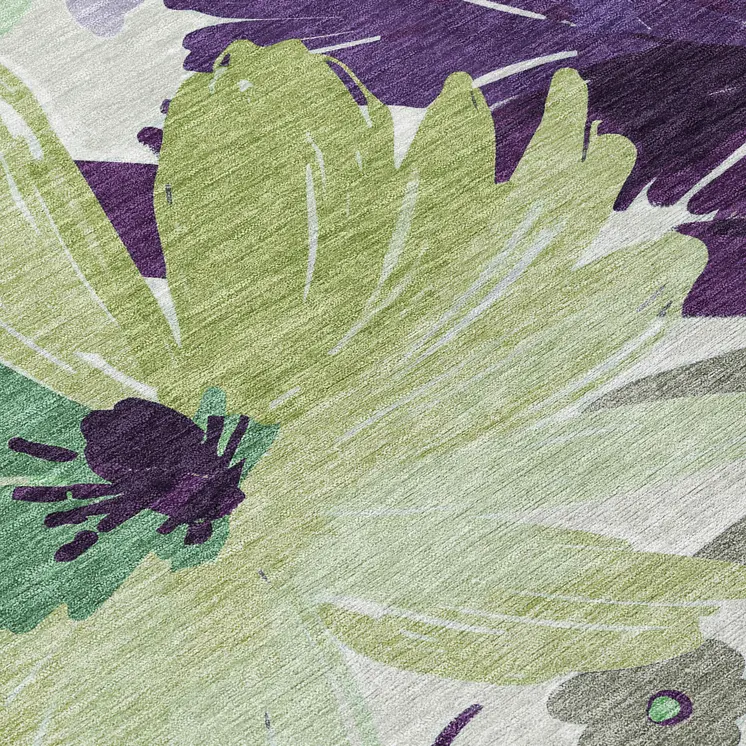 5' X 8' Purple And Lavender Floral Washable Indoor Outdoor Area Rug