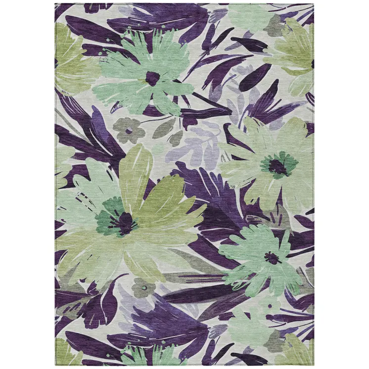10' X 14' Purple And Lavender Floral Washable Indoor Outdoor Area Rug