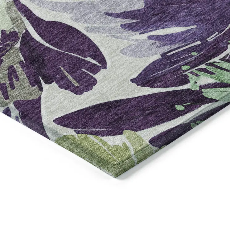 10' X 14' Purple And Lavender Floral Washable Indoor Outdoor Area Rug