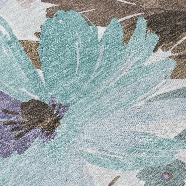 3' X 5' Taupe And Lilac Floral Washable Indoor Outdoor Area Rug