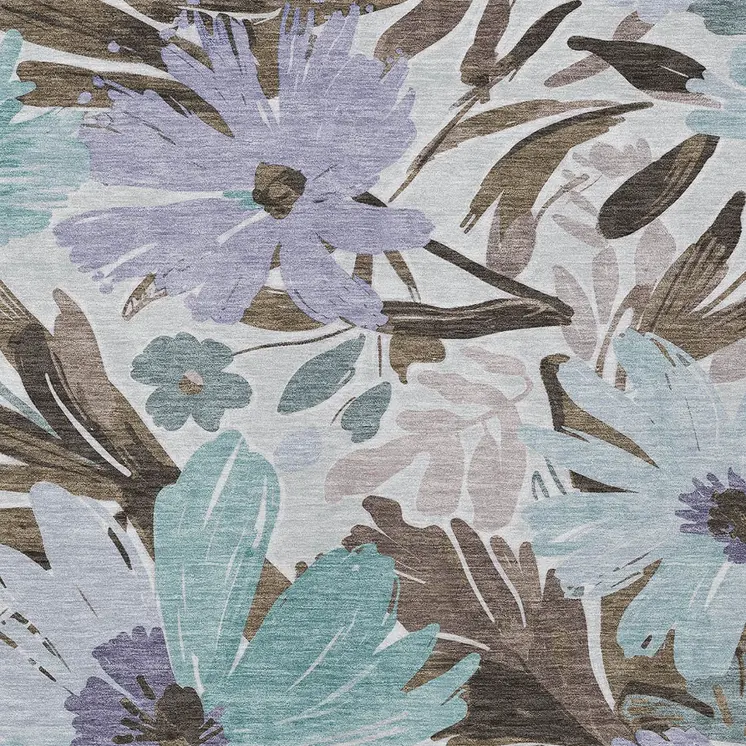 5' X 8' Taupe And Lilac Floral Washable Indoor Outdoor Area Rug