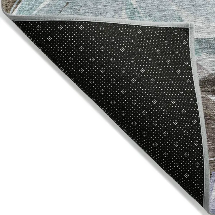 9' X 12' Taupe And Lilac Floral Washable Indoor Outdoor Area Rug