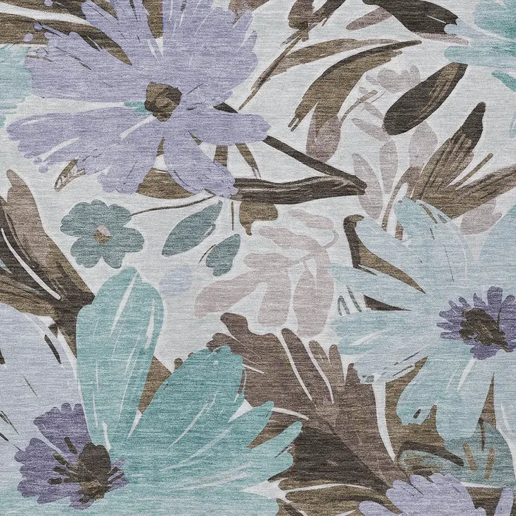 9' X 12' Taupe And Lilac Floral Washable Indoor Outdoor Area Rug