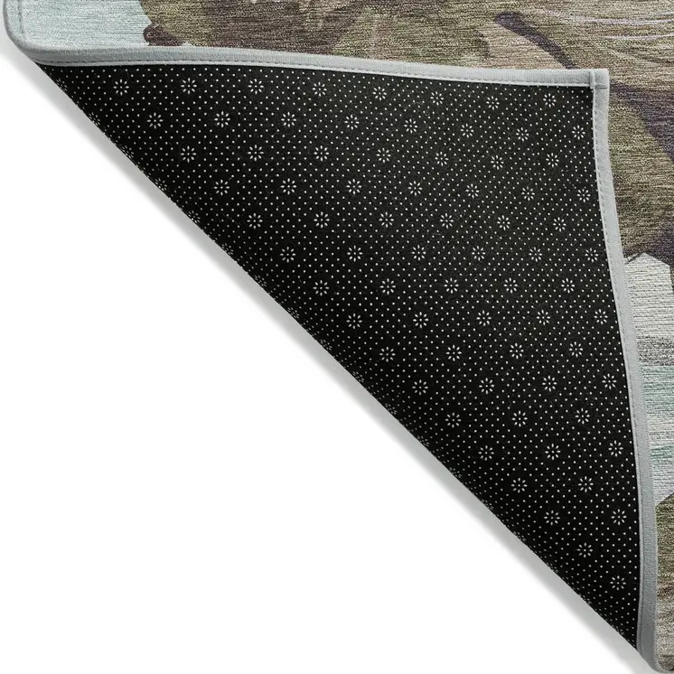 5' X 8' Khaki And Taupe Floral Washable Indoor Outdoor Area Rug