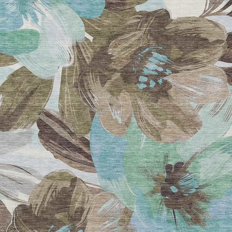 8' X 10' Khaki And Taupe Floral Washable Indoor Outdoor Area Rug