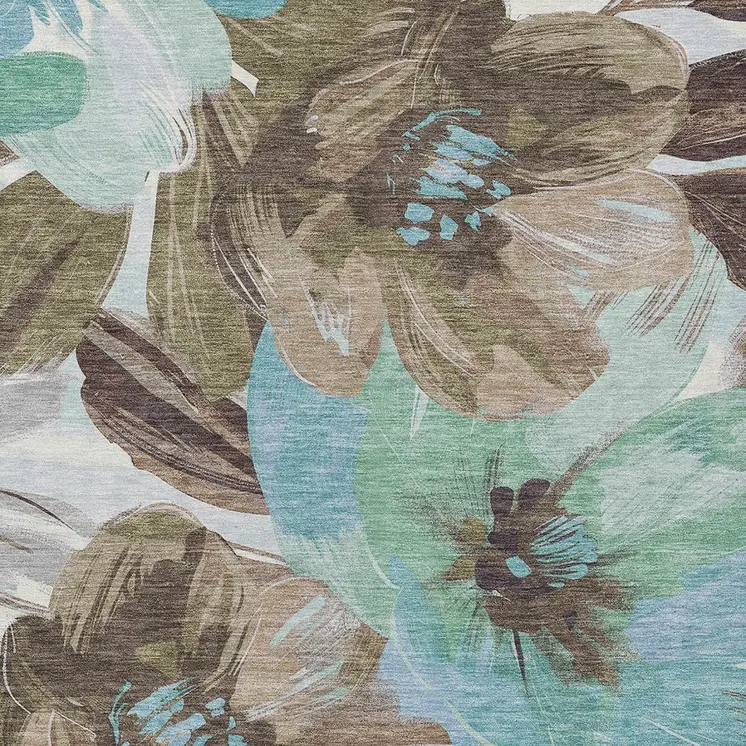 9' X 12' Khaki And Taupe Floral Washable Indoor Outdoor Area Rug