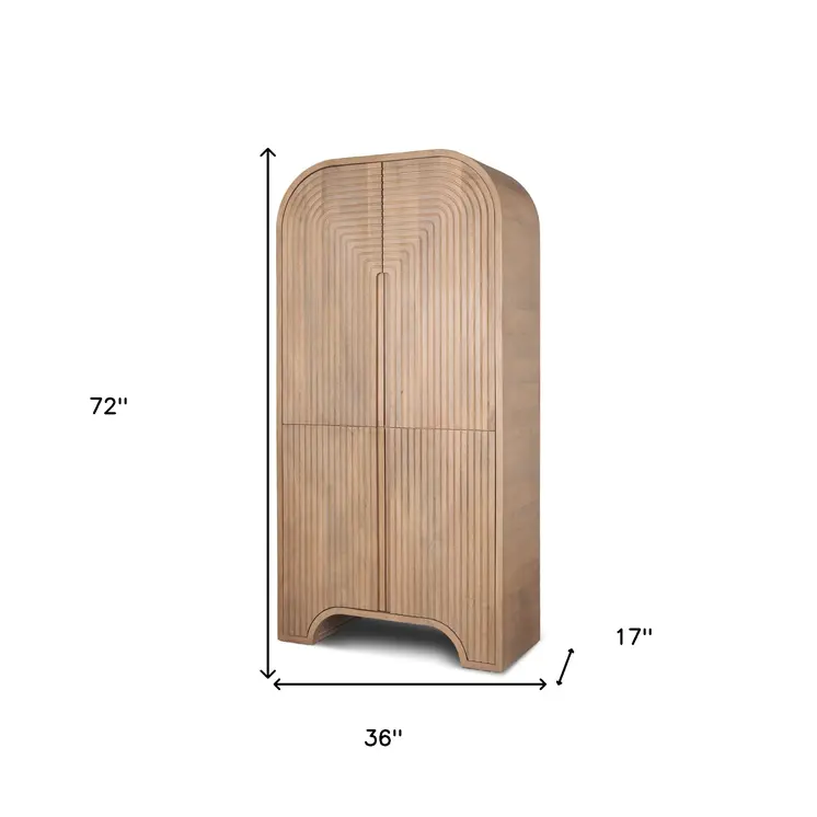 72" Natural Solid Wood Textured Door Arched Cabinet With Four Doors