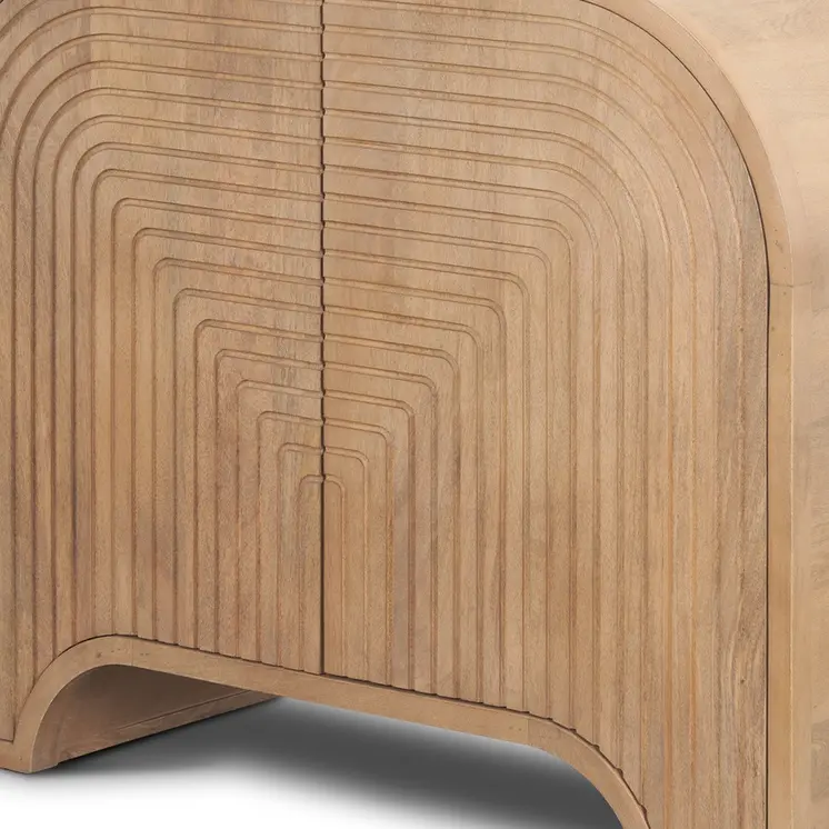 32" Natural Solid Wood Textured Door Accent Cabinet With Two Doors