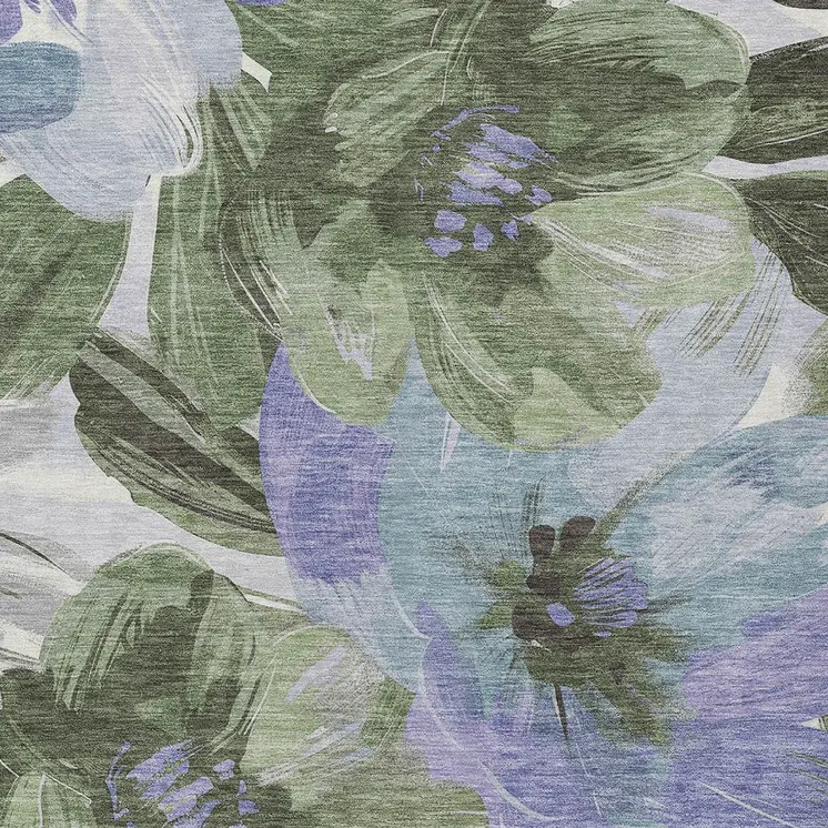 3' X 5' Olive Green And Fern Green Floral Washable Indoor Outdoor Area Rug