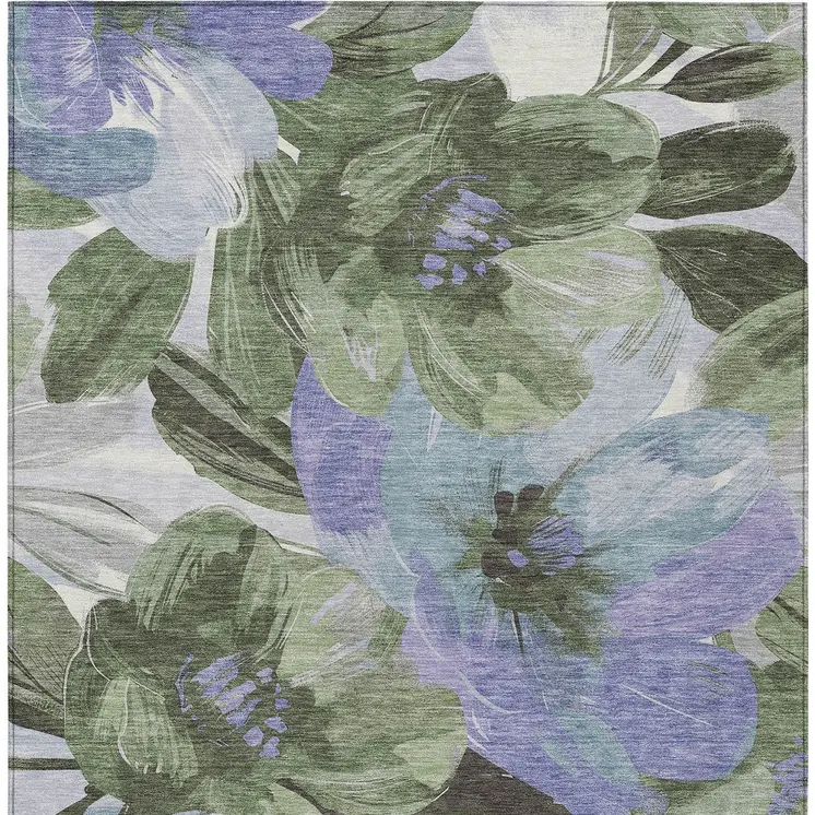 5' X 8' Olive Green And Fern Green Floral Washable Indoor Outdoor Area Rug