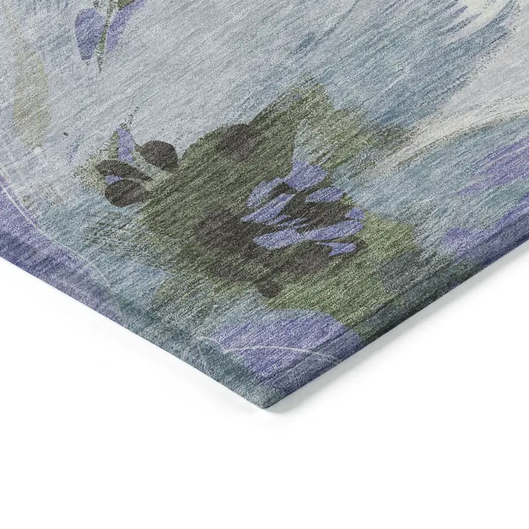5' X 8' Olive Green And Fern Green Floral Washable Indoor Outdoor Area Rug