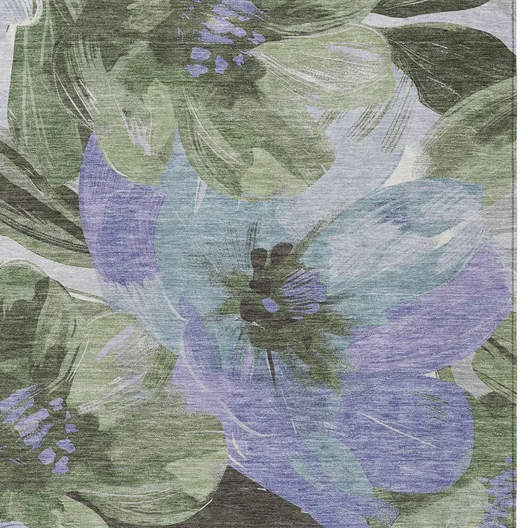 5' X 8' Olive Green And Fern Green Floral Washable Indoor Outdoor Area Rug