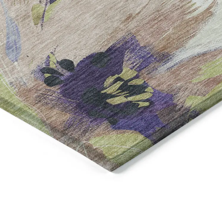 10' X 14' Purple And Lavender Floral Washable Indoor Outdoor Area Rug